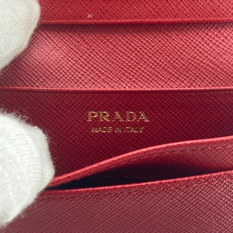 【中古】 PRADA プラダ サフィアーノ ２つ折り 名刺入れ コインケース レッド 1MC122 メンズ 23027730 AS