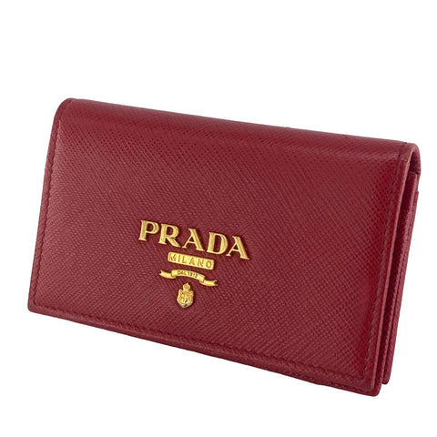 【中古】 PRADA プラダ サフィアーノ ２つ折り 名刺入れ コインケース レッド 1MC122 メンズ 23027730 AS