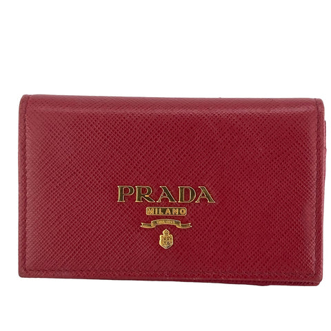 【中古】 PRADA プラダ サフィアーノ ２つ折り 名刺入れ コインケース レッド 1MC122 メンズ 23027730 AS