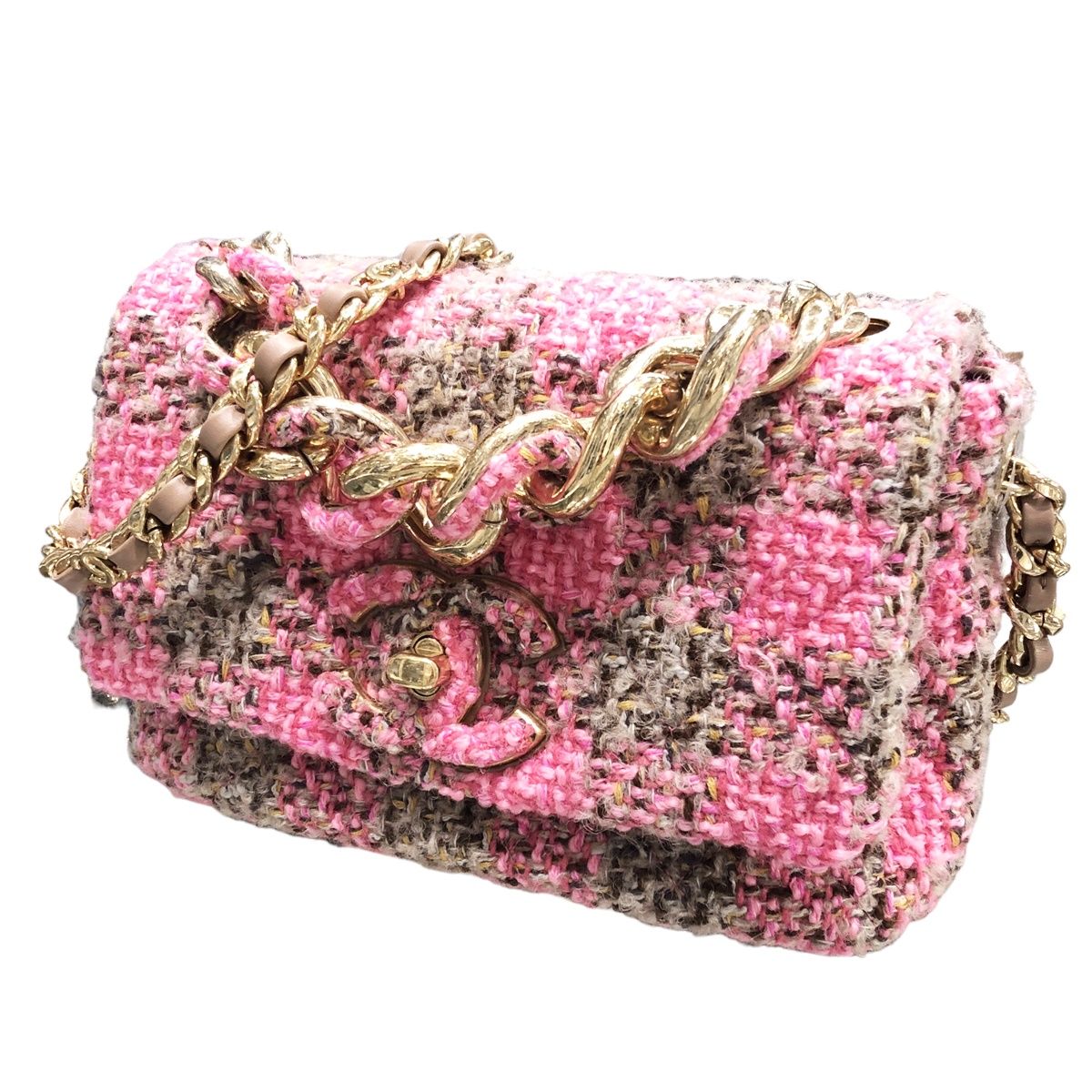 【中古】 CHANEL シャネル  ショルダーバッグ シャネル19 スモール フラップ ウールツイード ゴールド金具 23027980 AK