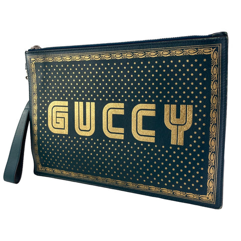 【中古】 GUCCI グッチ グッシーセガ ロゴプリント クラッチ バッグ 510489 グリーン セカンドバッグ 23028357 AS