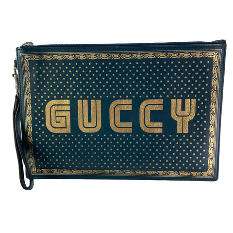 【中古】 GUCCI グッチ グッシーセガ ロゴプリント クラッチ バッグ 510489 グリーン セカンドバッグ 23028357 AS