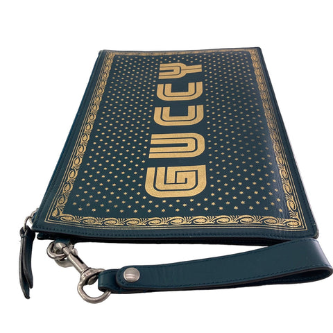 【中古】 GUCCI グッチ グッシーセガ ロゴプリント クラッチ バッグ 510489 グリーン セカンドバッグ 23028357 AS