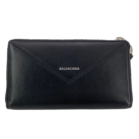 【中古】 BALENCIAGA バレンシアガ ペーパーマニー レザー長財布 メンズ 黒 381226  23029133 AS