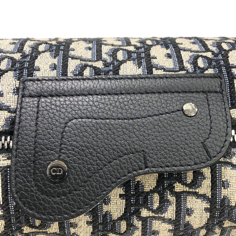 【中古】 Christian Dior クリスチャン・ディオール DIOR LINGOT ポーチ オブリーク ネイビー キャンバス メンズ ハンドバッグ 23029319 HO