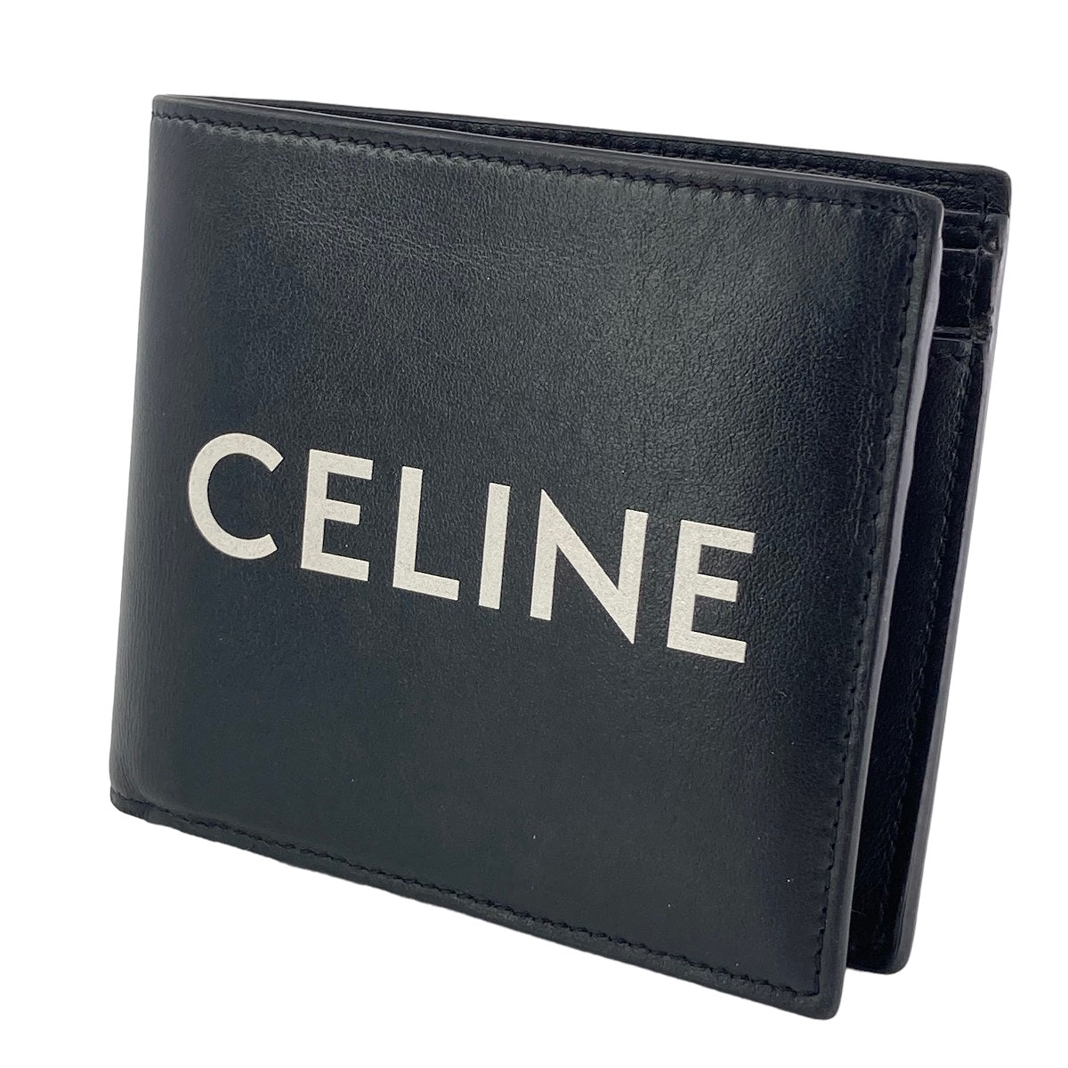 【中古】 CELINE セリーヌ バイフォールド ウォレット 黒 メンズ ２つ折り財布 23029388 AS