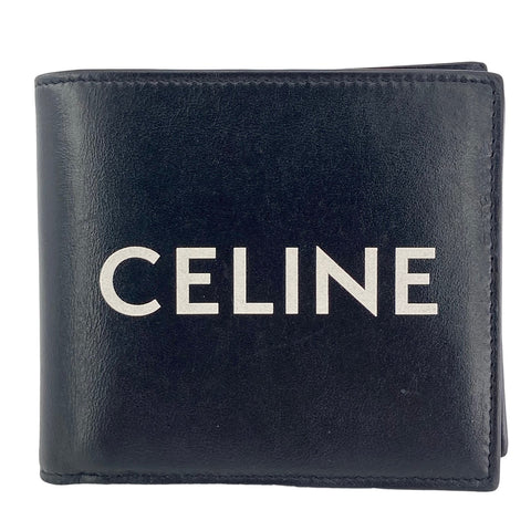 【中古】 CELINE セリーヌ バイフォールド ウォレット 黒 メンズ ２つ折り財布 23029388 AS