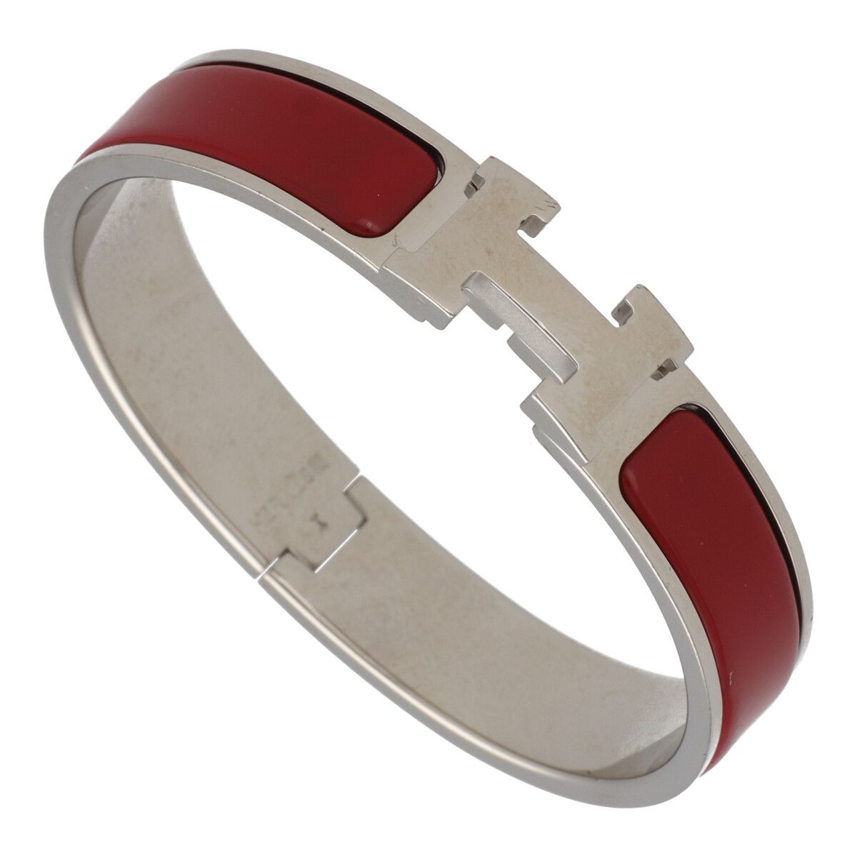 【中古】 HERMES エルメス クリッククラック PM レッド シルバー バングル ブレスレット 23029401 RS