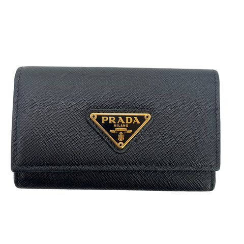 【中古】 PRADA プラダ  六連キーケース  1MC085_QHH_F0002 サフィアーノトライアングル カードケース ブラック 小銭入れ 23032180 MK