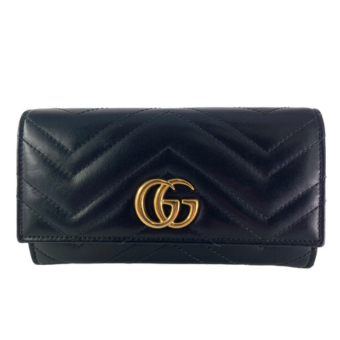 【中古】 GUCCI グッチ  GGマーモント ロングウォレット 長財布 黒 メンズ 23032267 AS