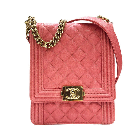 【中古】 CHANEL シャネル  ボーイシャネル キャンビア チェーンショルダー  ピンク GP金具 ショルダーバッグ AS0130 レディース 23032399 HO