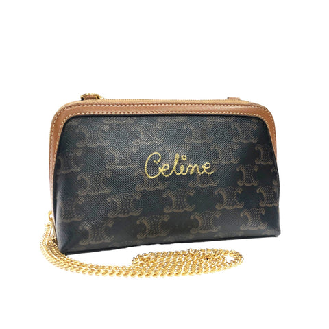 【中古】 CELINE セリーヌ トリオンフ チェーン付き  クラッチバッグ ミニチェーンバッグ 刺繡ロゴ 限定 23032400 HO