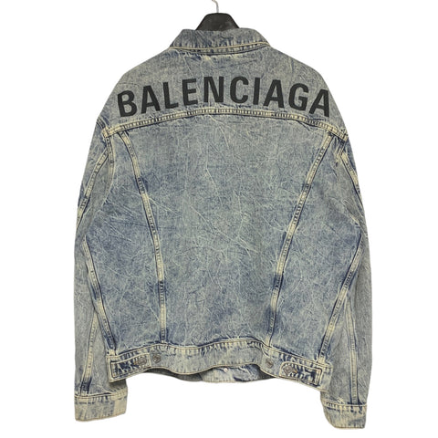 【中古】 BALENCIAGA バレンシアガ 19AW バックロゴ刺繍 ウォッシュ加工 デニムジャケット 36 557388 TEW36 インディゴ ブルー Gジャン ブルゾン アウター 23034986 RS