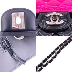 【中古】 CHANEL シャネル バイカラー マトラッセ 25 Wフラップチェーンショルダー バッグ A01112 ピンク ブラック SV金具 エナメル レディース  23036252 HO