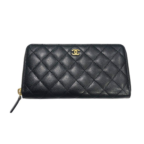 【中古】 CHANEL シャネル  A50097 マトラッセ キャビア ラウンドファスナー  ウォレット ブラック GP金具 長財布 レディース 23036262 HO