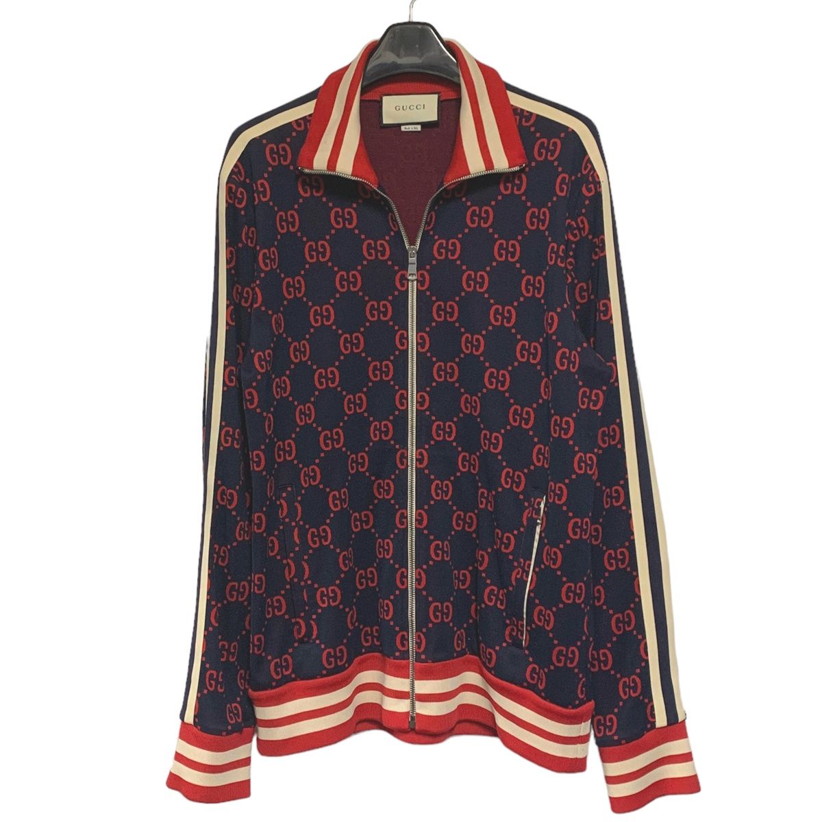 【中古】 GUCCI グッチ GGジャカード コットン ジャケット XL 496919 ネイビー レッド トラック ジャージー テクニカル  23037342 RS