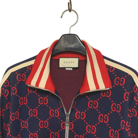 【中古】 GUCCI グッチ GGジャカード コットン ジャケット XL 496919 ネイビー レッド トラック ジャージー テクニカル  23037342 RS