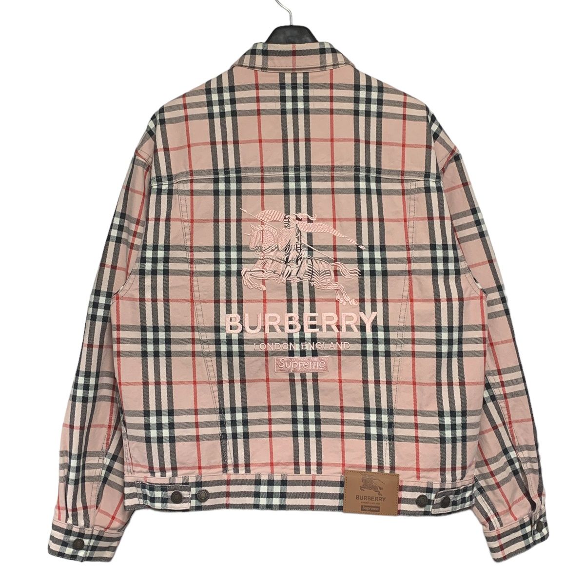 【中古】 BURBERRY バーバリー Supreme シュプリーム デニムジャケット M ピンク ヴィンテージチェック ノヴァチェック コラボ Gジャン ブルゾン アウター 23038054 RS