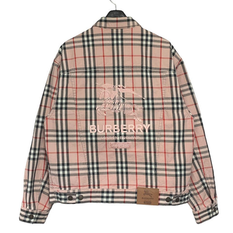 【中古】 BURBERRY バーバリー Supreme シュプリーム デニムジャケット M ピンク ヴィンテージチェック ノヴァチェック コラボ Gジャン ブルゾン アウター 23038054 RS