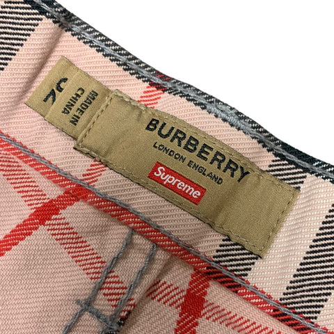 【中古】 BURBERRY バーバリー  Supreme シュプリーム デニムショーツ 32 ピンク ヴィンテージチェック ノヴァチェック コラボ パンツ ハーフパンツ ボトムス ズボン 半ズボン 23038055 RS