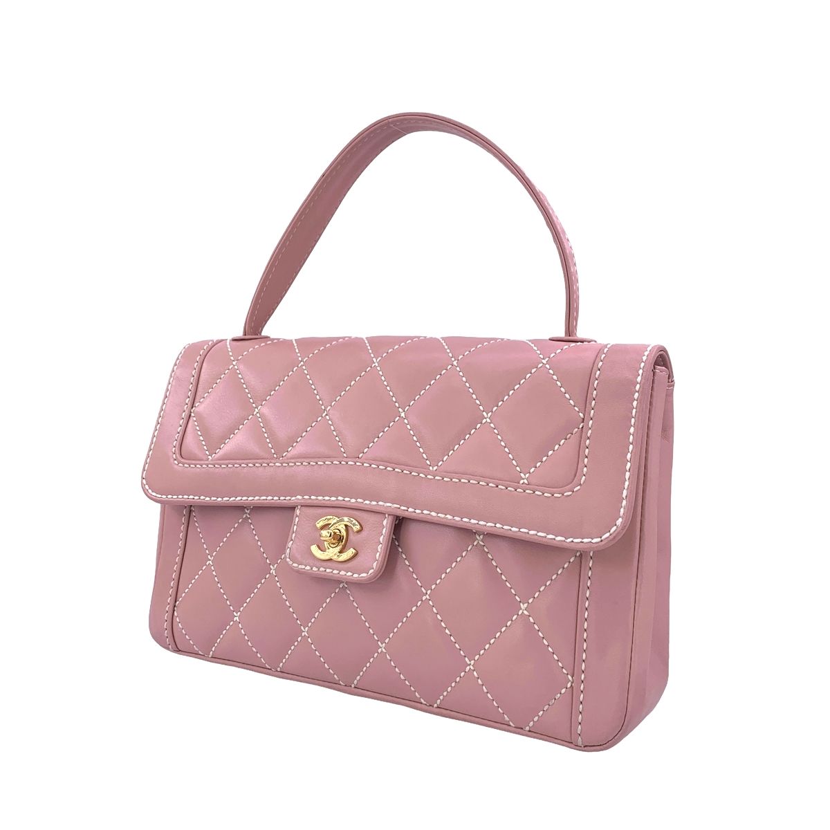 【中古】 CHANEL シャネル ワイルドステッチ ハンドバッグ トップハンドル ターンロック ココマーク ラムスキン ショルダー ヴィンテージ レディース 23038208 AO