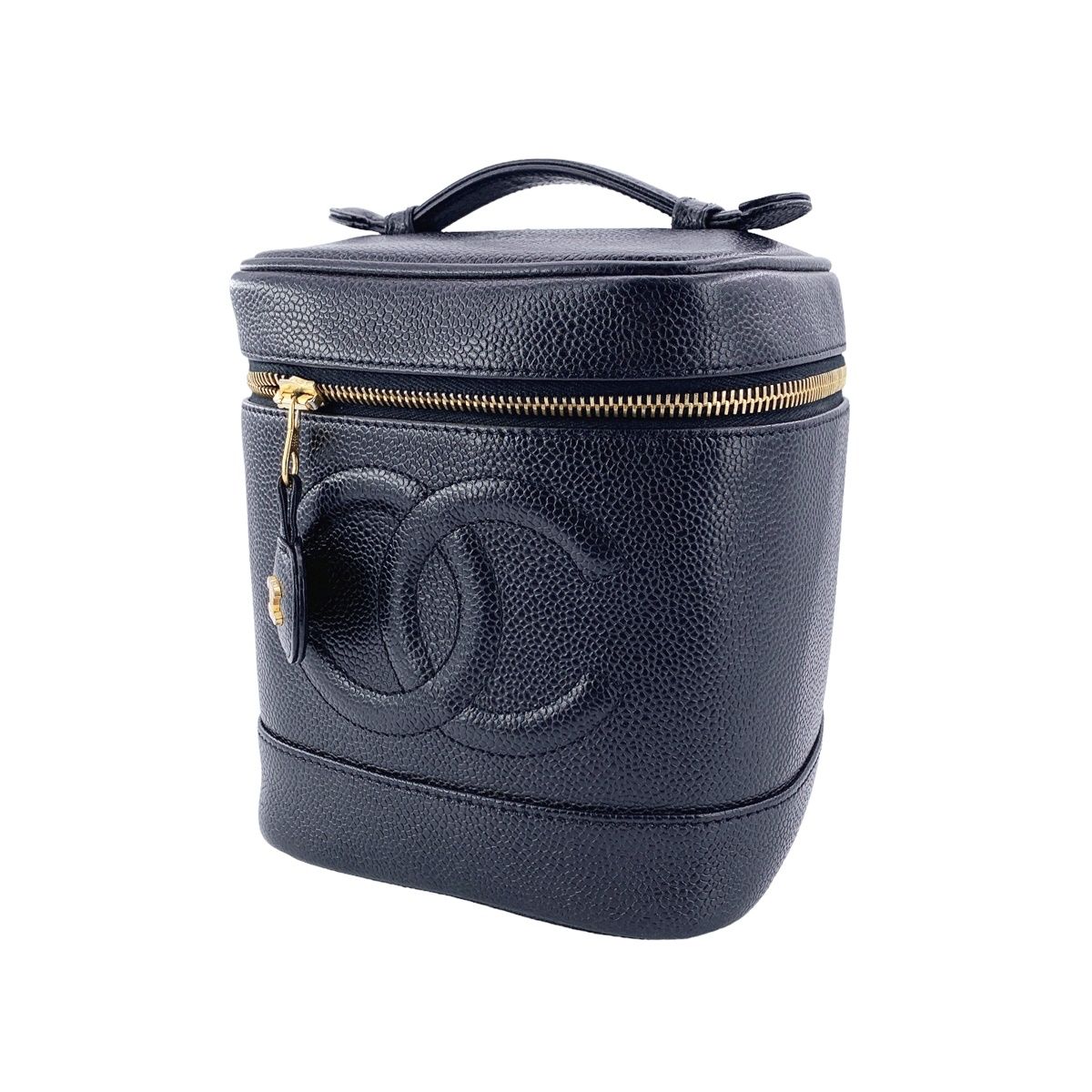 【中古】 CHANEL シャネル A01998 縦型バニティバッグ ポーチ キャビアスキン ブラック 23038594 AK