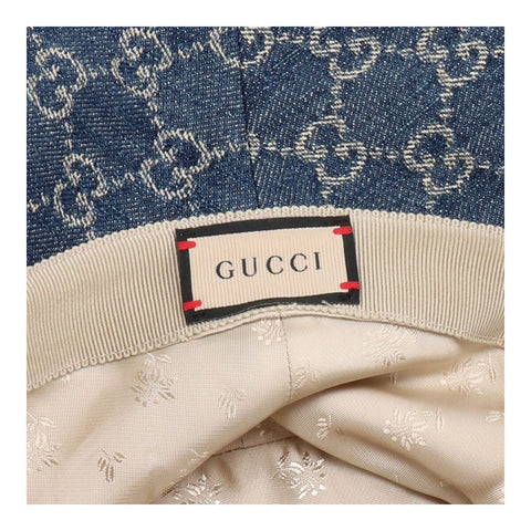 【中古】 GUCCI グッチ GGキャンバス デニム バケットハット M 576371 インディゴ ブルー ブラウン 総柄  フェドラハット 帽子 23039139 RS