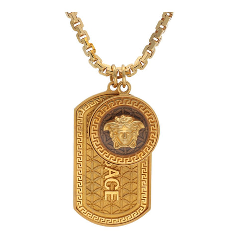 【中古】 VERSACE ヴェルサーチ ダブルチャーム ネックレス DG14689 ゴールド メデューサ ロゴ ペンダント 23040440DS