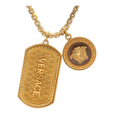 【中古】 VERSACE ヴェルサーチ ダブルチャーム ネックレス DG14689 ゴールド メデューサ ロゴ ペンダント 23040440DS