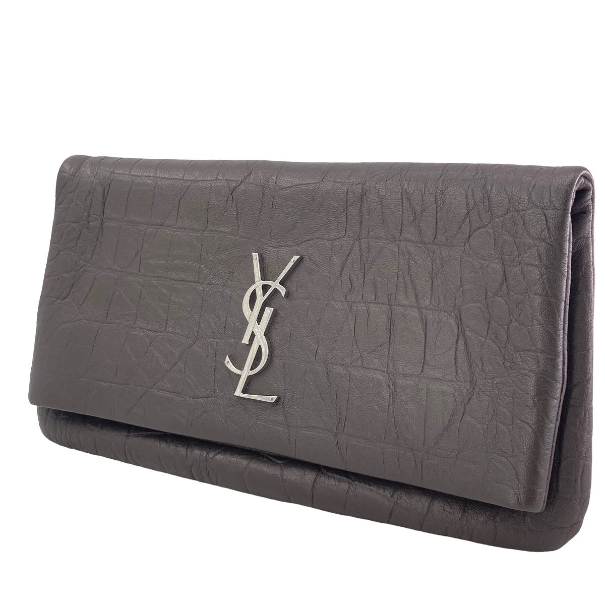 【中古】 Saint Laurent サンローラン クロスエンボス クラッチバッグ 601313 セカンドバッグ 2つ折り メンズ レザー 鞄 23040937 AS