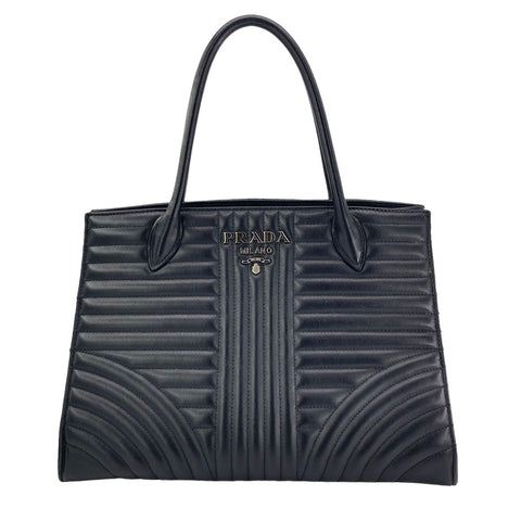 【中古】 PRADA プラダ ダイアグラム レザー ハンドバッグ 1BA165 レディース ブラック 鞄 23042904 AS