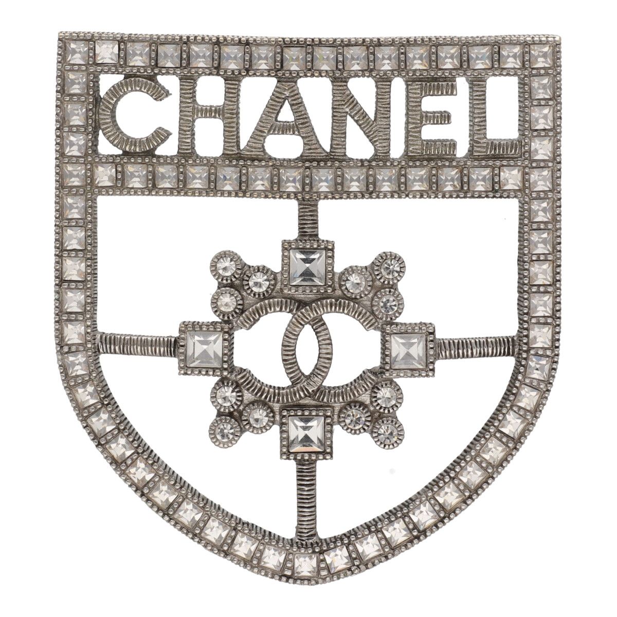 【中古】 CHANEL シャネル エンブレム ラインストーン ブローチ D17V シルバー ロゴ ココマーク シールド アクセサリー 23043601 RS